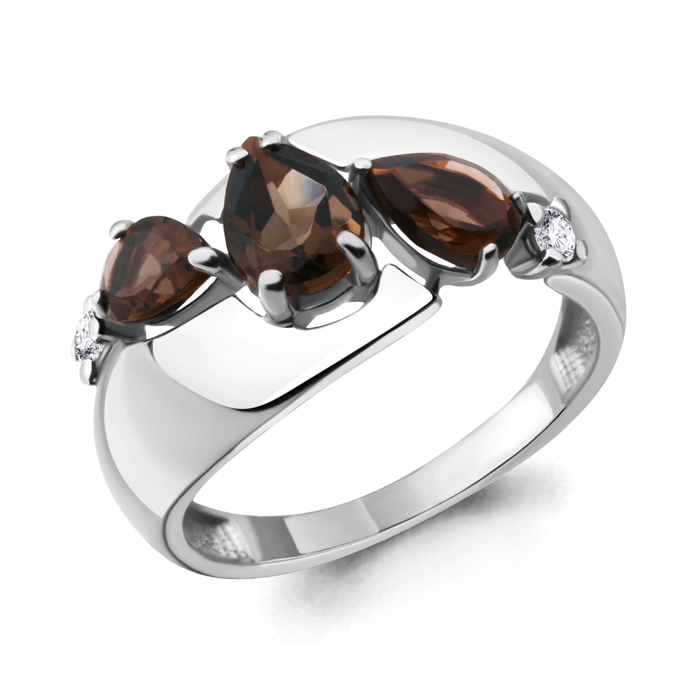6590801А Кольцо из Серебра с кварцами дымчатыми