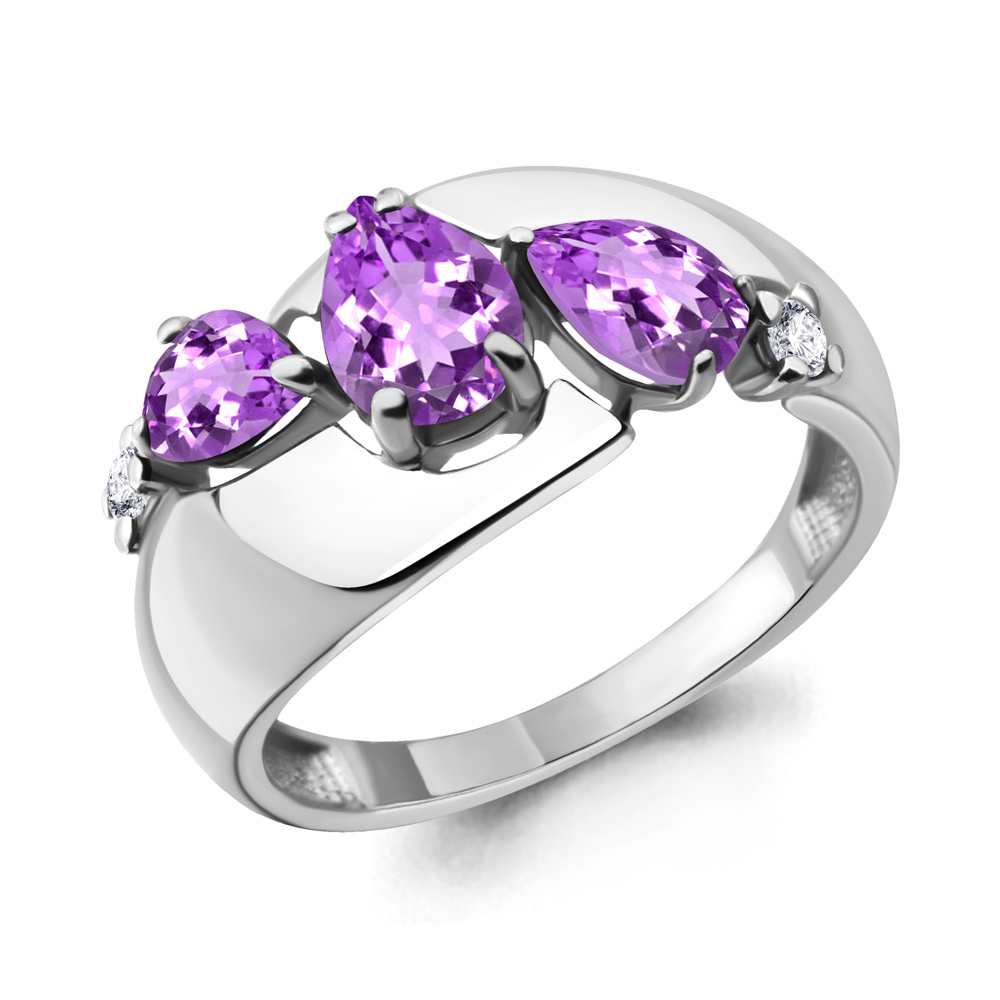 6590804А Кольцо из Серебра с аметистами, фианитами