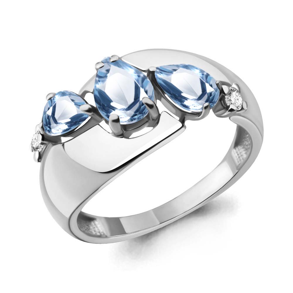 6590805 Кольцо из Серебра с топазами свисс блю, фианитами из коллекции "Лагуна"