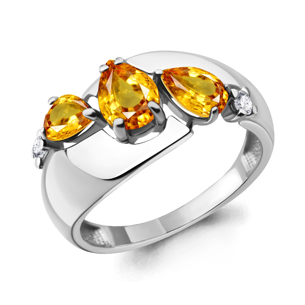 6590806 Кольцо из Серебра с фианитами, цитринами из коллекции "Лагуна"