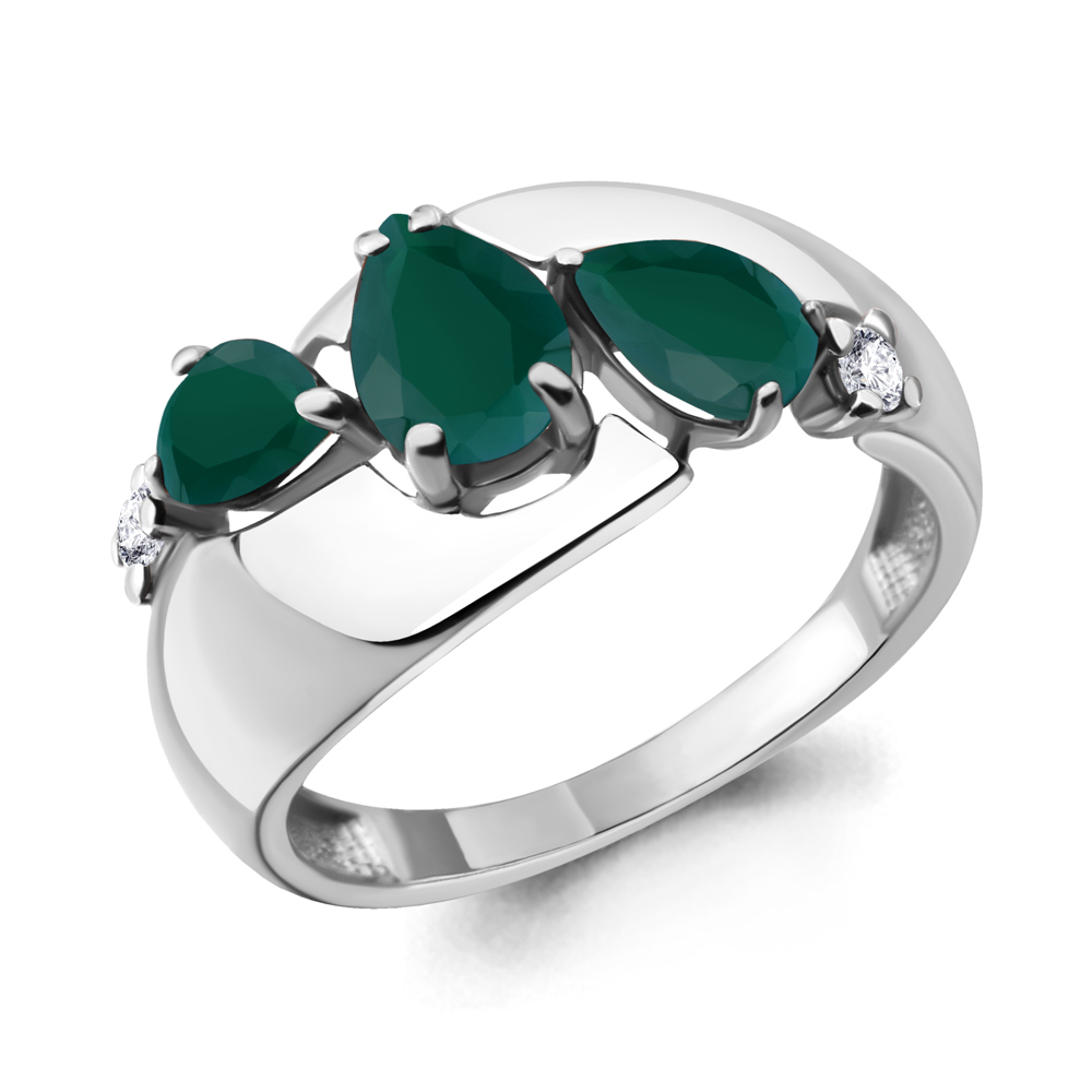 6590809 Кольцо из Серебра с агатами, фианитами из коллекции "Лагуна"