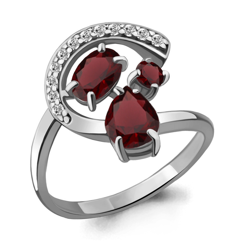 6592503А Кольцо из Серебра с гранатами, фианитами