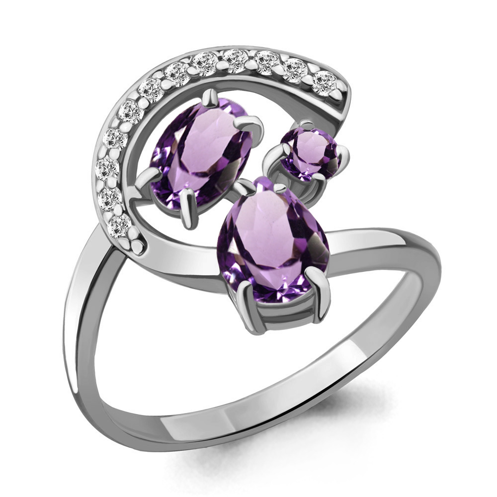 6592504А Кольцо из Серебра с аметистами, фианитами