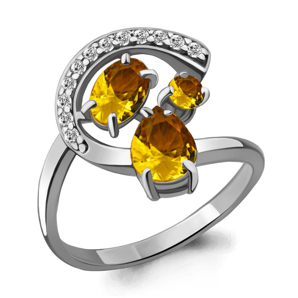6592506А Кольцо из Серебра с фианитами, цитринами