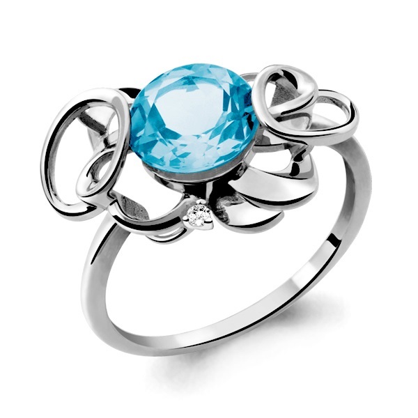 6592892 Кольцо из Серебра с нанотопазом свисс, фианитами из коллекции "Каприз"