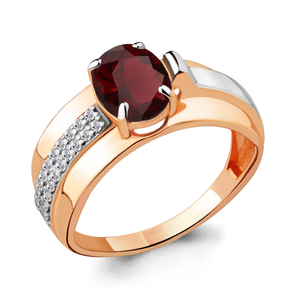 6593303А Кольцо из Золота с гранатом, фианитами из коллекции "Maxima"