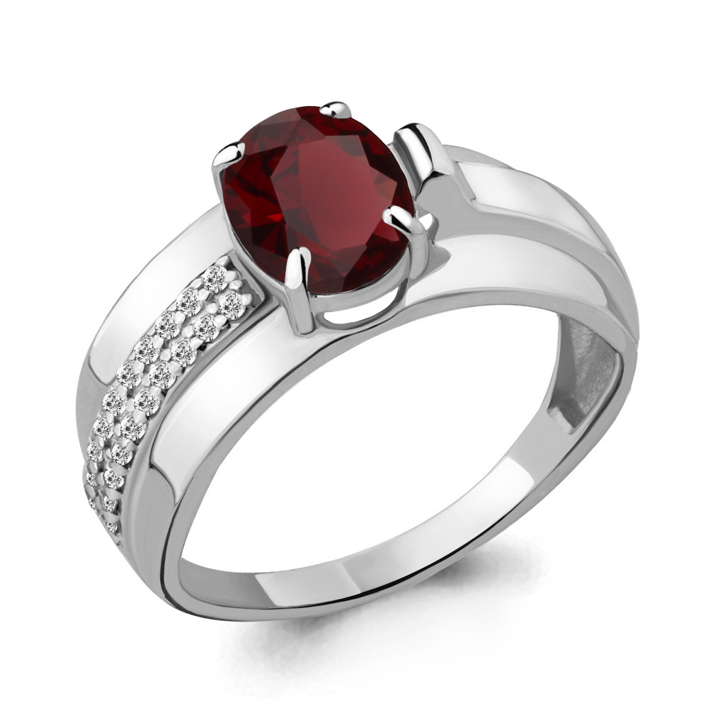 6593303А Кольцо из Серебра с гранатом, фианитами из коллекции "Maxima"