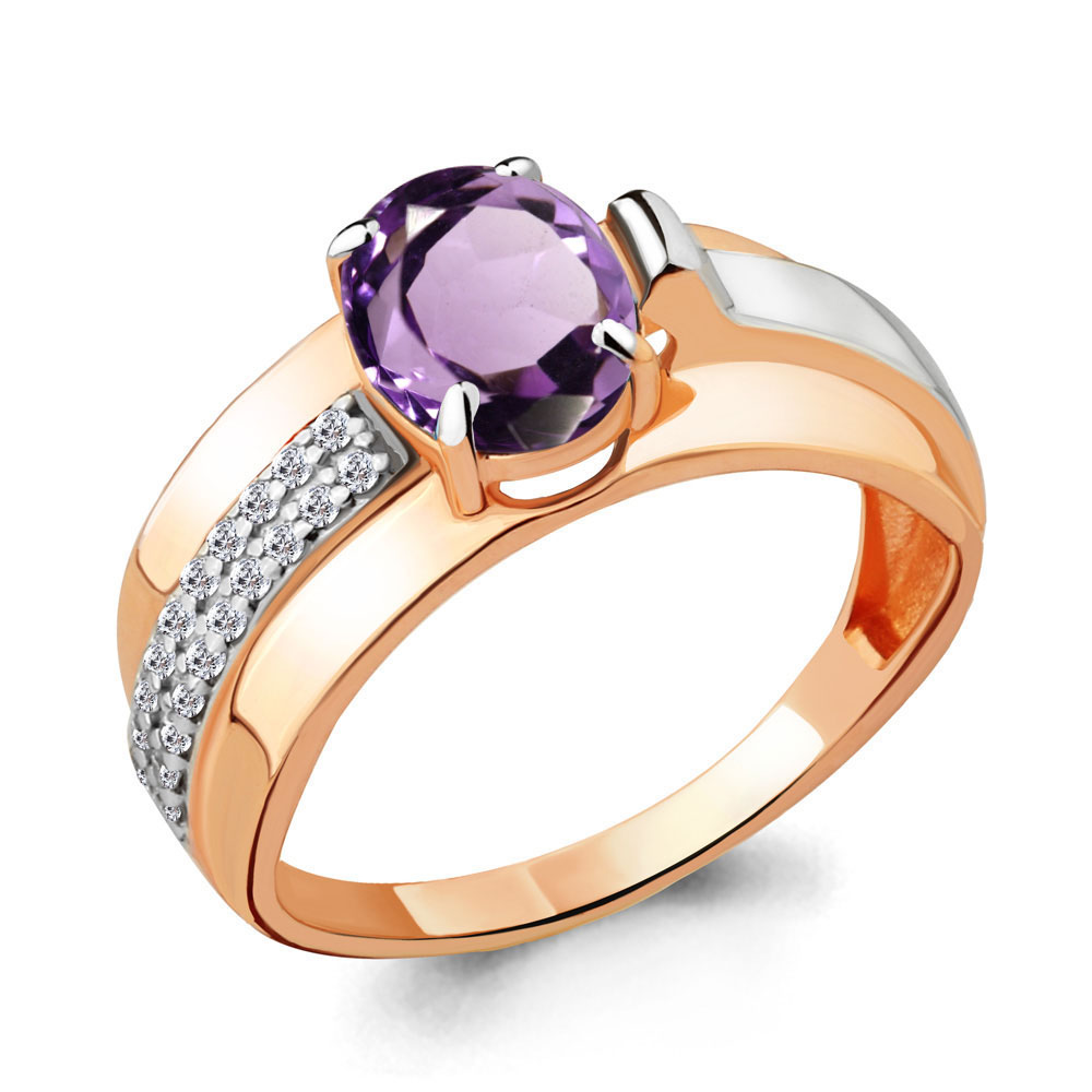 6593304А Кольцо из Золота с аметистом, фианитами из коллекции "Maxima"