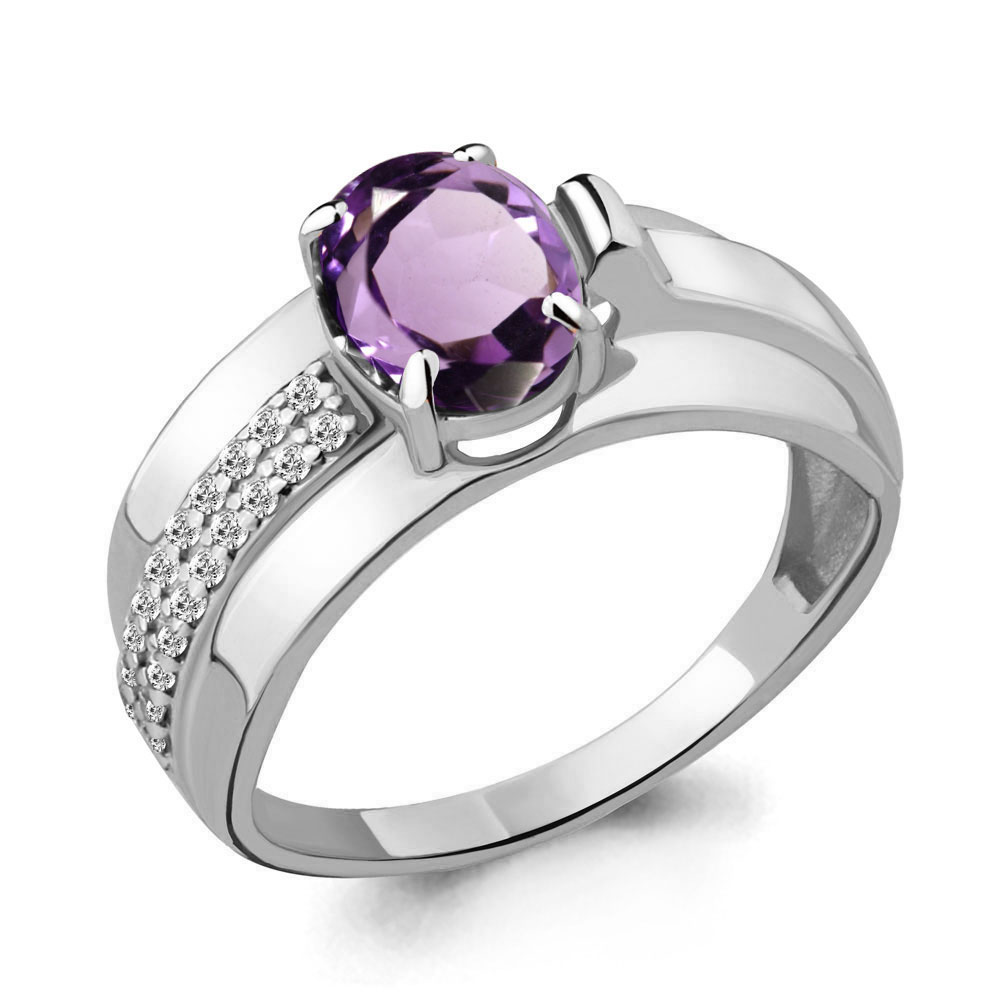 6593304А Кольцо из Серебра с аметистом, фианитами из коллекции "Maxima"