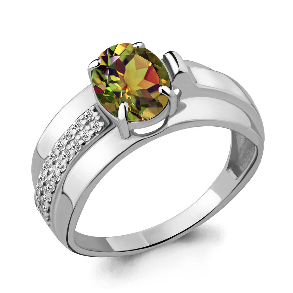 6593319А Кольцо из Серебра с султанитом иск., фианитами из коллекции "Maxima"