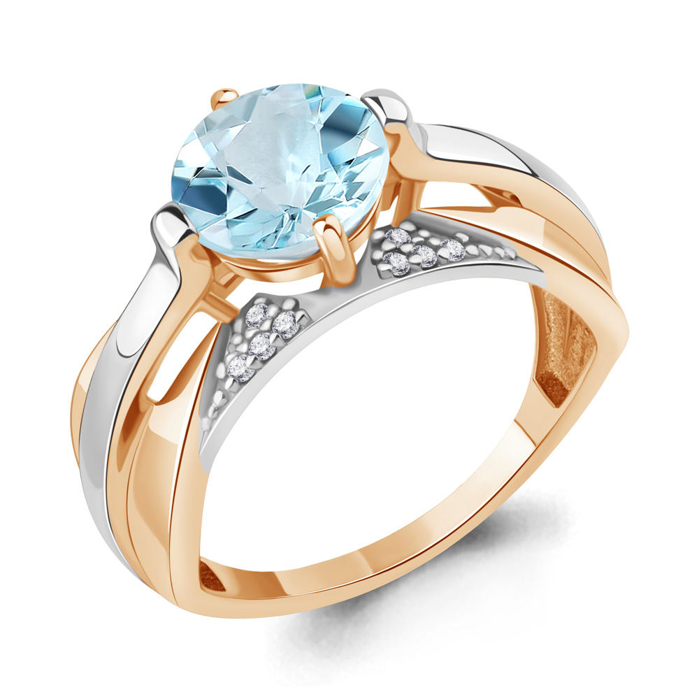 6593502А Кольцо из Золота с топазом скай блю, фианитами из коллекции "Maxima"