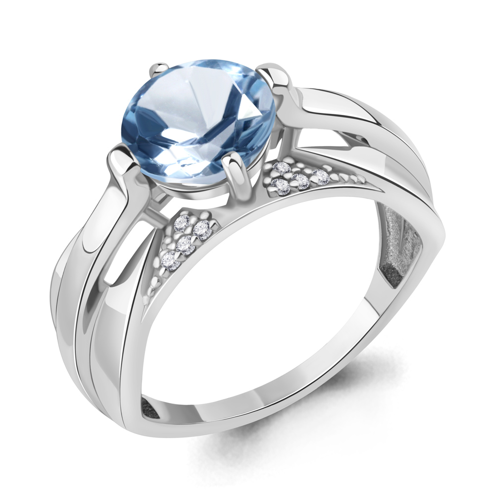 6593505А Кольцо из Серебра с топазом свисс блю, фианитами из коллекции "Maxima"