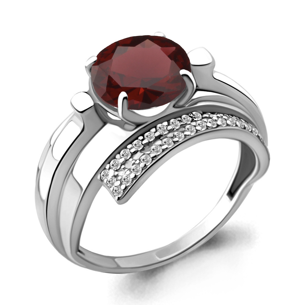 6593603А Кольцо из Серебра с гранатом, фианитами из коллекции "Maxima"