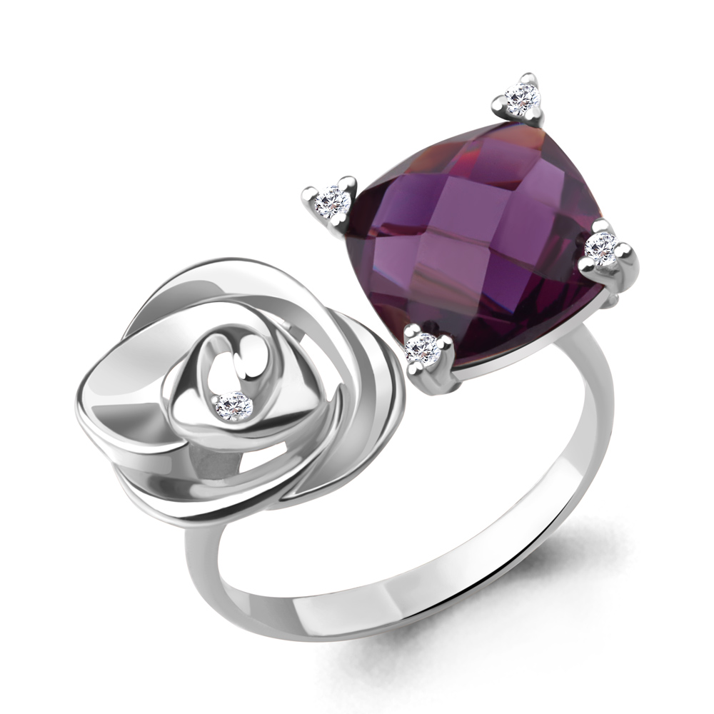 6593884 Кольцо из Серебра с наноаметистом иск., фианитами