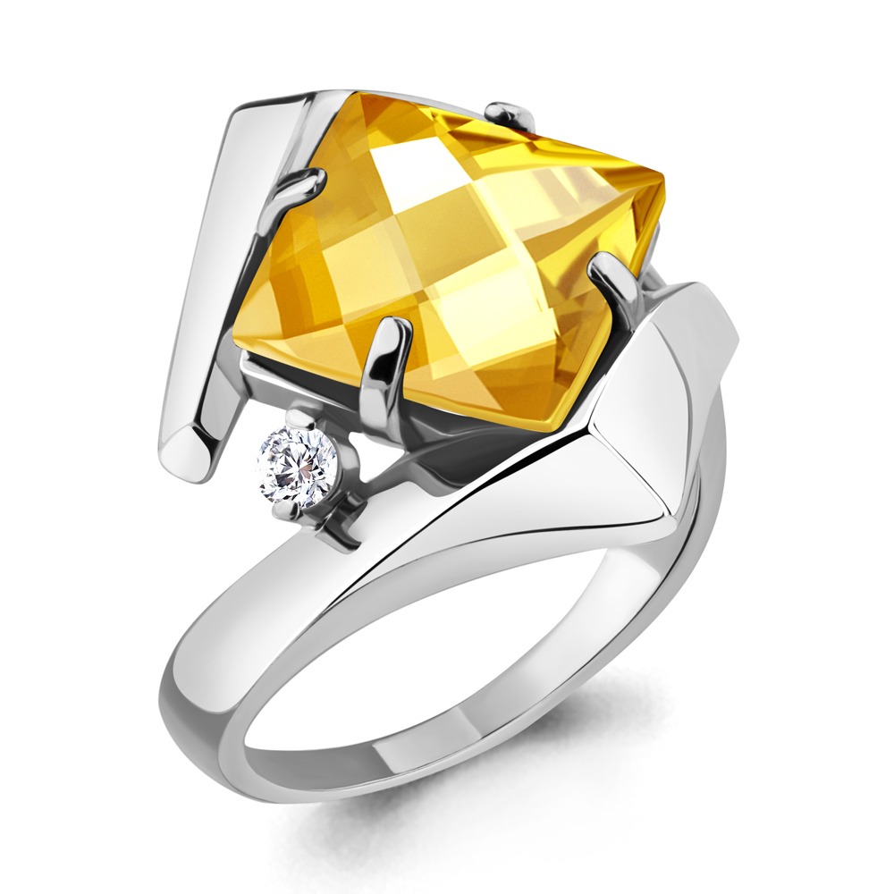 6594306 Кольцо из Серебра с фианитами, цитрином