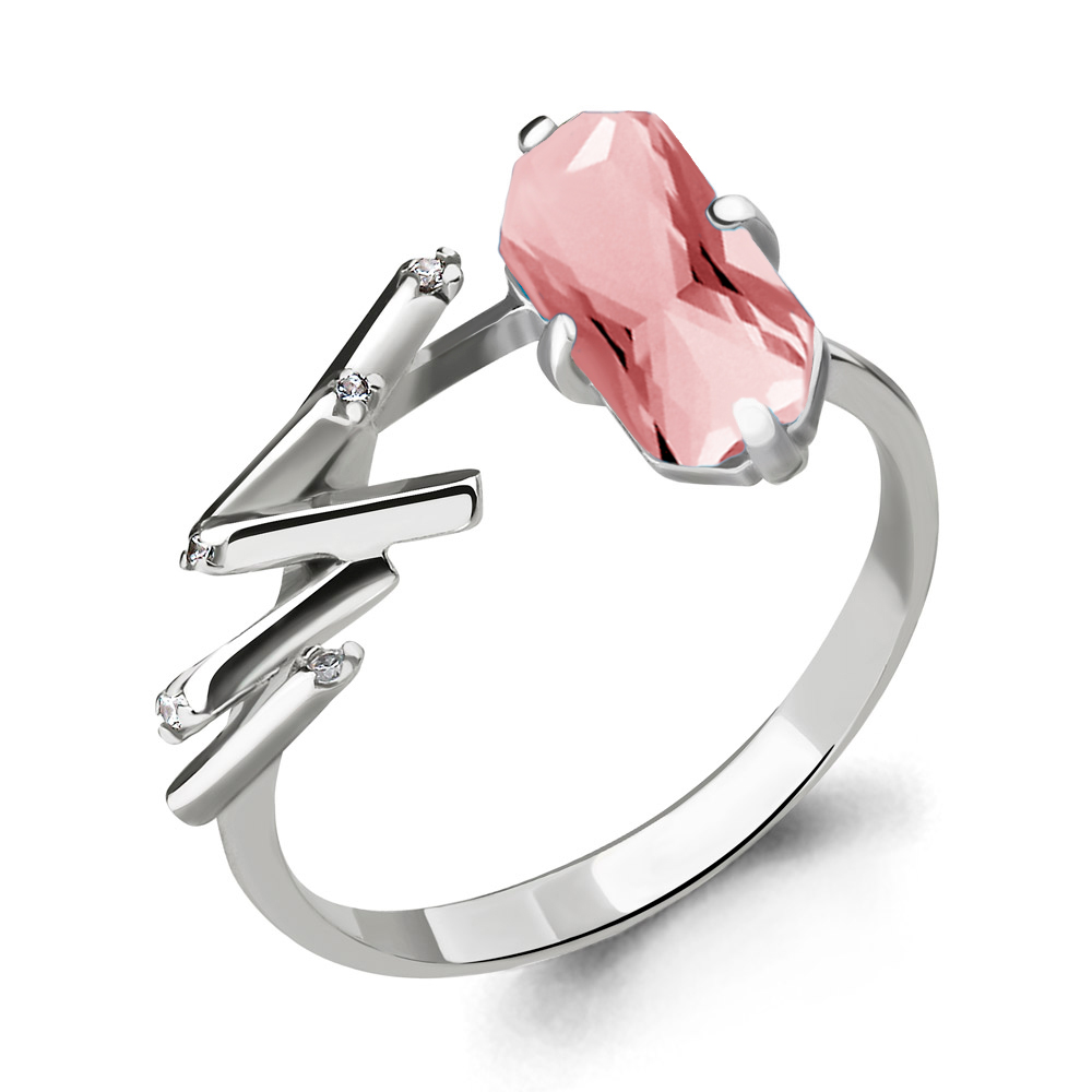 6594790 Кольцо из Серебра с наноморганитом, фианитами из коллекции "Каприз"