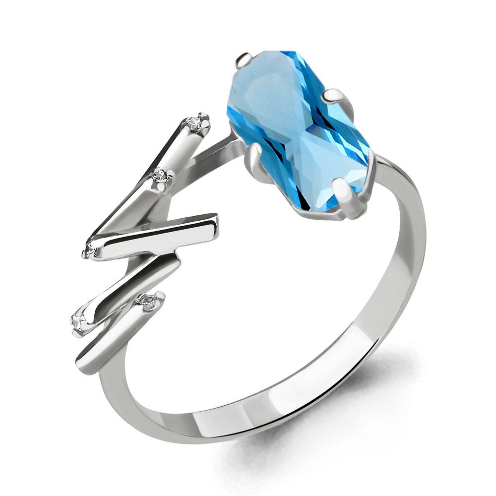 6594792 Кольцо из Серебра с нанотопазом свисс, фианитами из коллекции "Каприз"