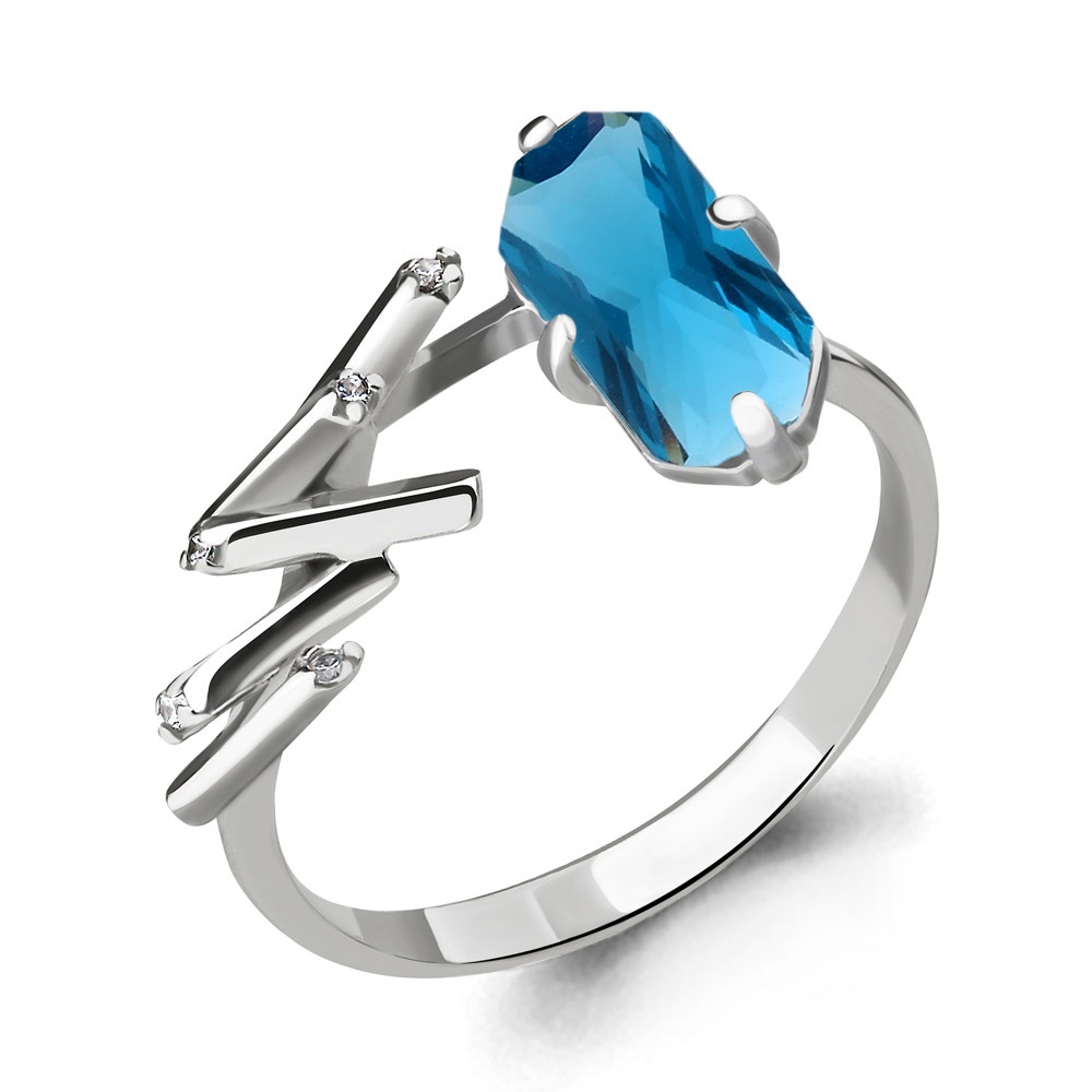 6594793 Кольцо из Серебра с нанотопазом лондон, фианитами из коллекции "Каприз"