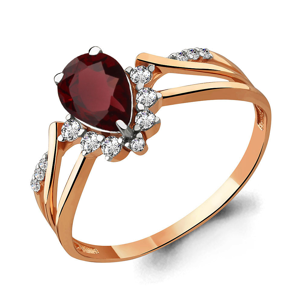 6596903А Кольцо из Золота с гранатом, фианитами из коллекции "Belle"