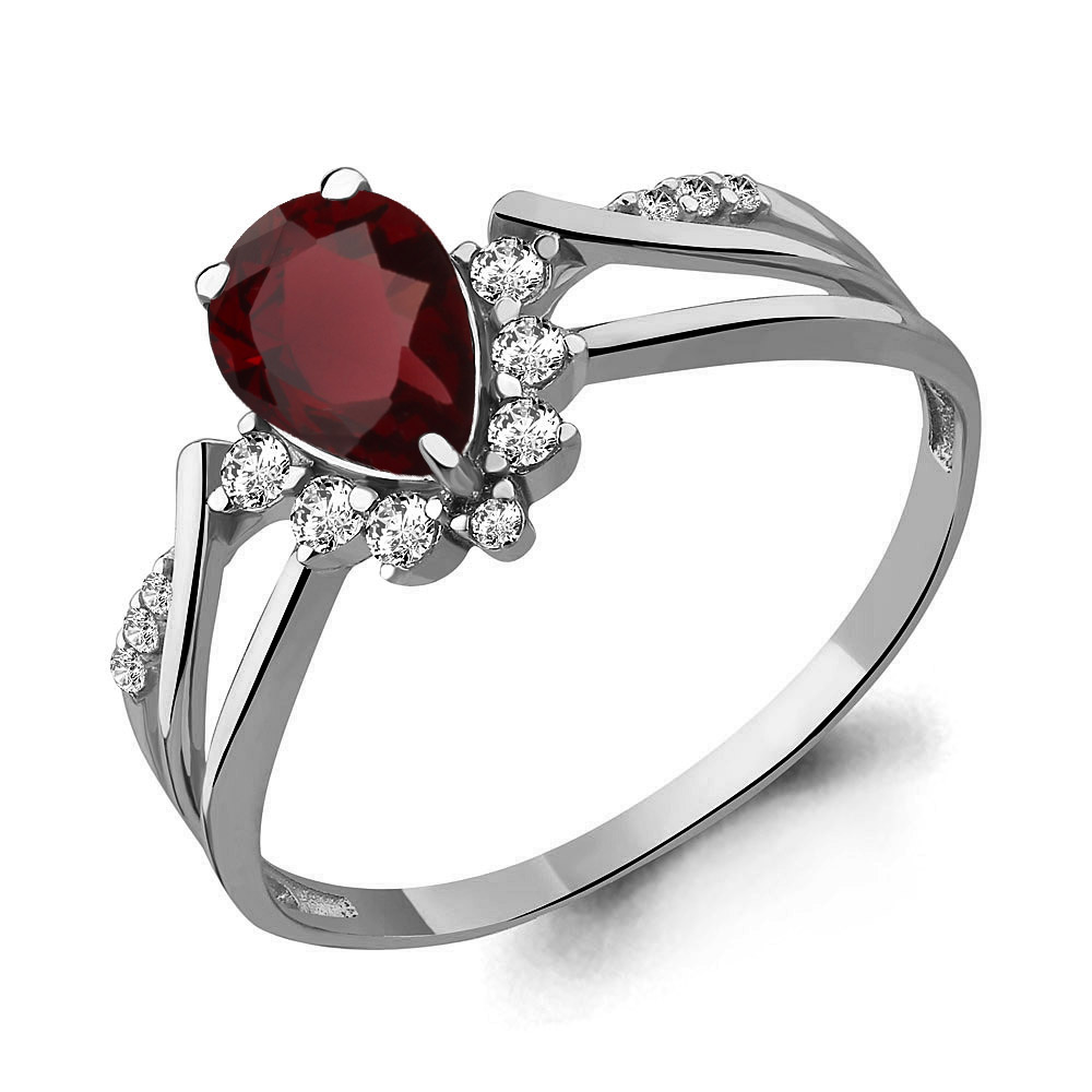 6596903А Кольцо из Серебра с гранатом, фианитами из коллекции "Belle"