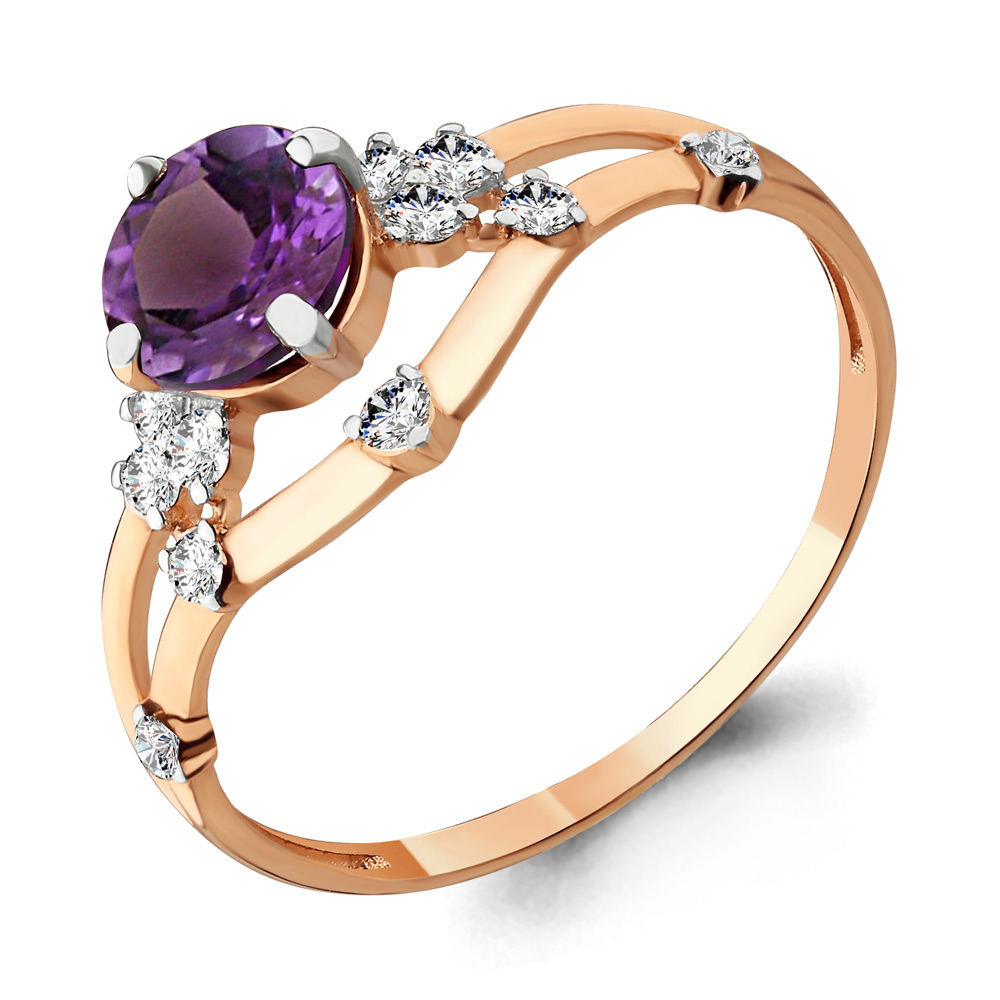 6597204А Кольцо из Золота с аметистом, фианитами