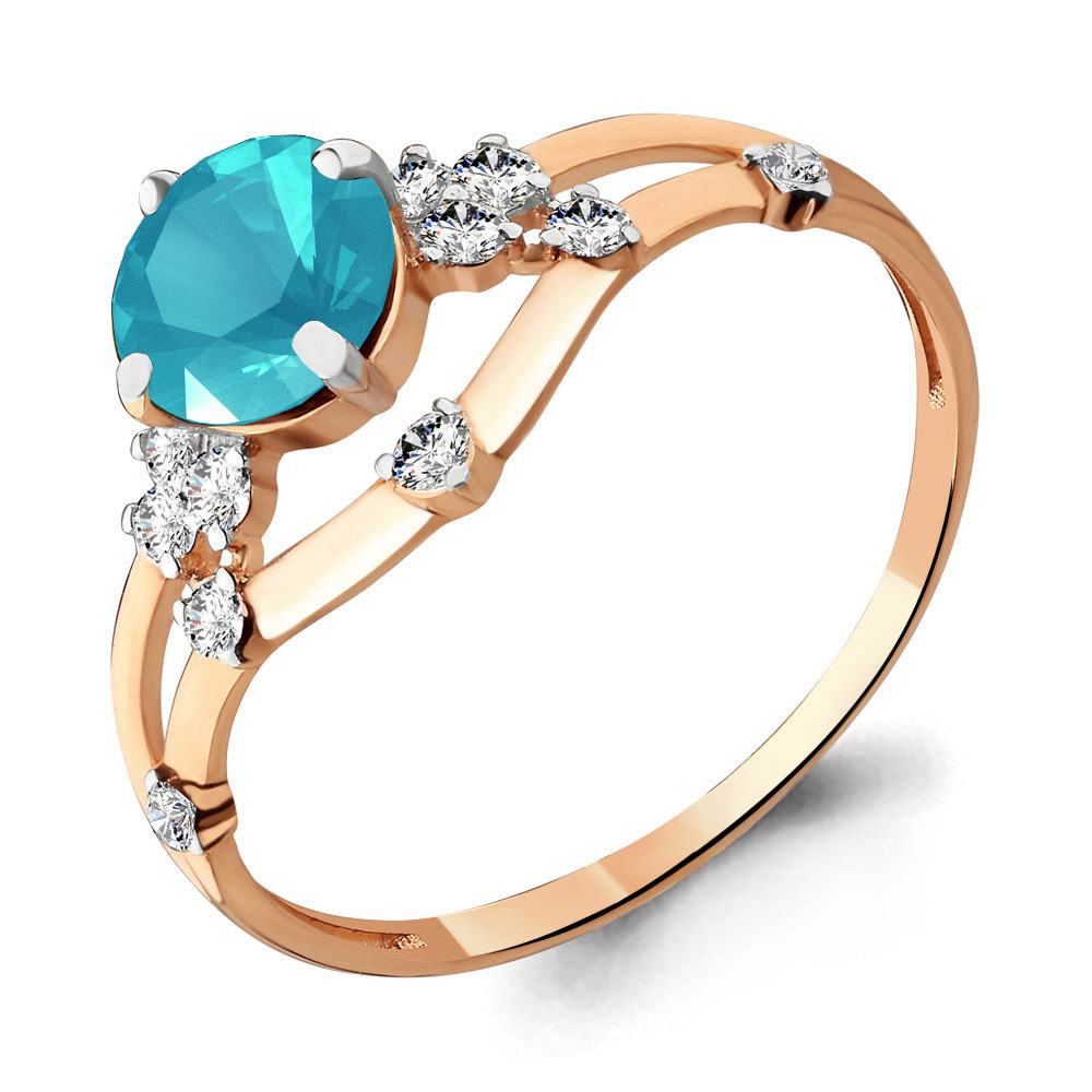 6597205А Кольцо из Золота с топазом свисс блю, фианитами