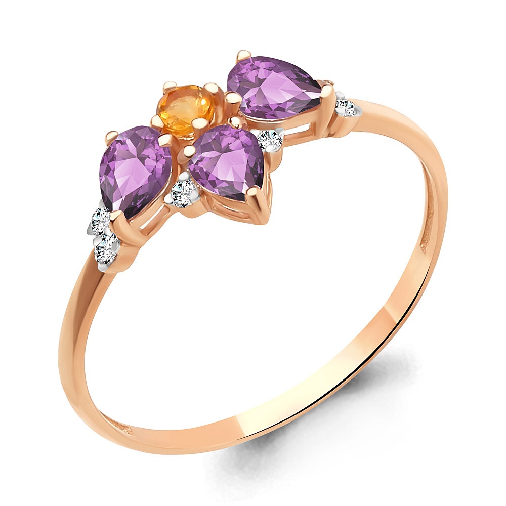 6597975А Кольцо из Золота с аметистами, фианитами, цитрином из коллекции "Belle"