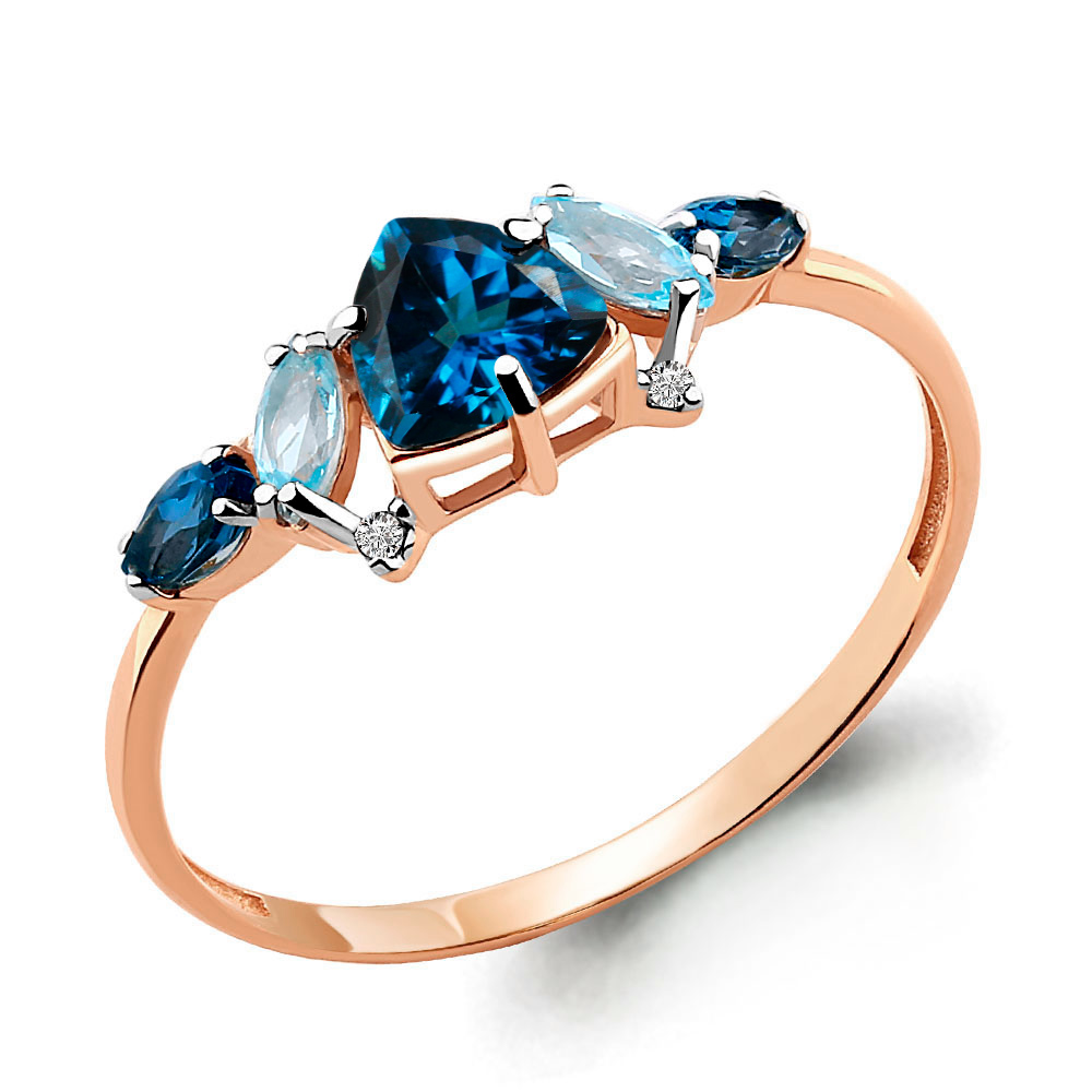 6598162 Кольцо из Золота с топазами лондон блю, топазами свисс блю, фианитами