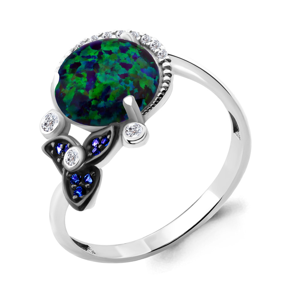 6599696Б Кольцо из Серебра с наносапфирами, опалом иск., фианитами