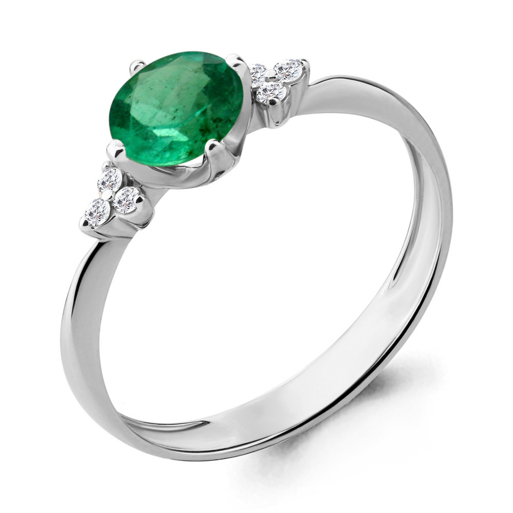 66540Г Кольцо из Серебра с наноизумрудом, фианитами из коллекции "Клеопатра"