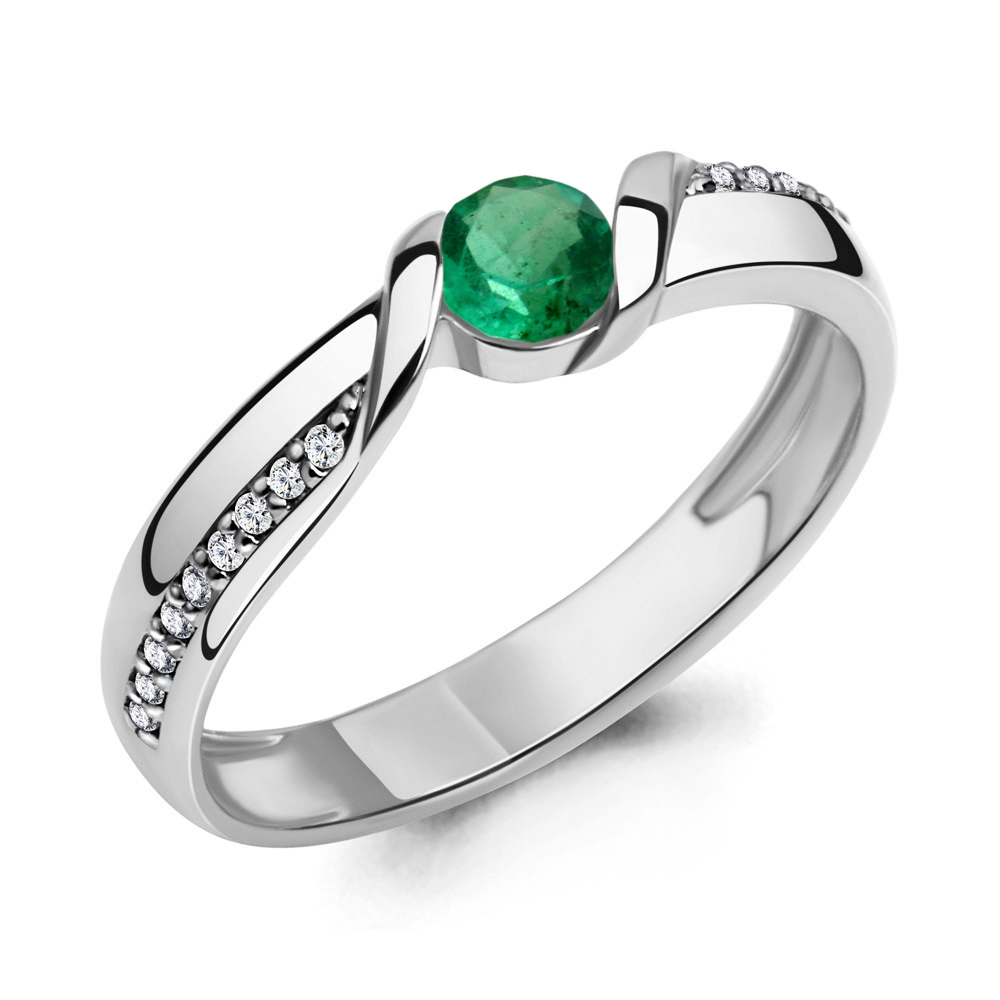 66549Г Кольцо из Серебра с наноизумрудом, фианитами