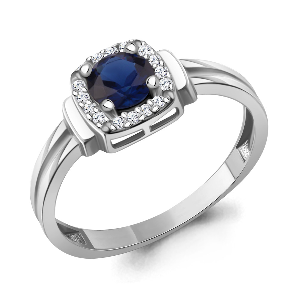 66567Б Кольцо из Серебра с наносапфиром, фианитами