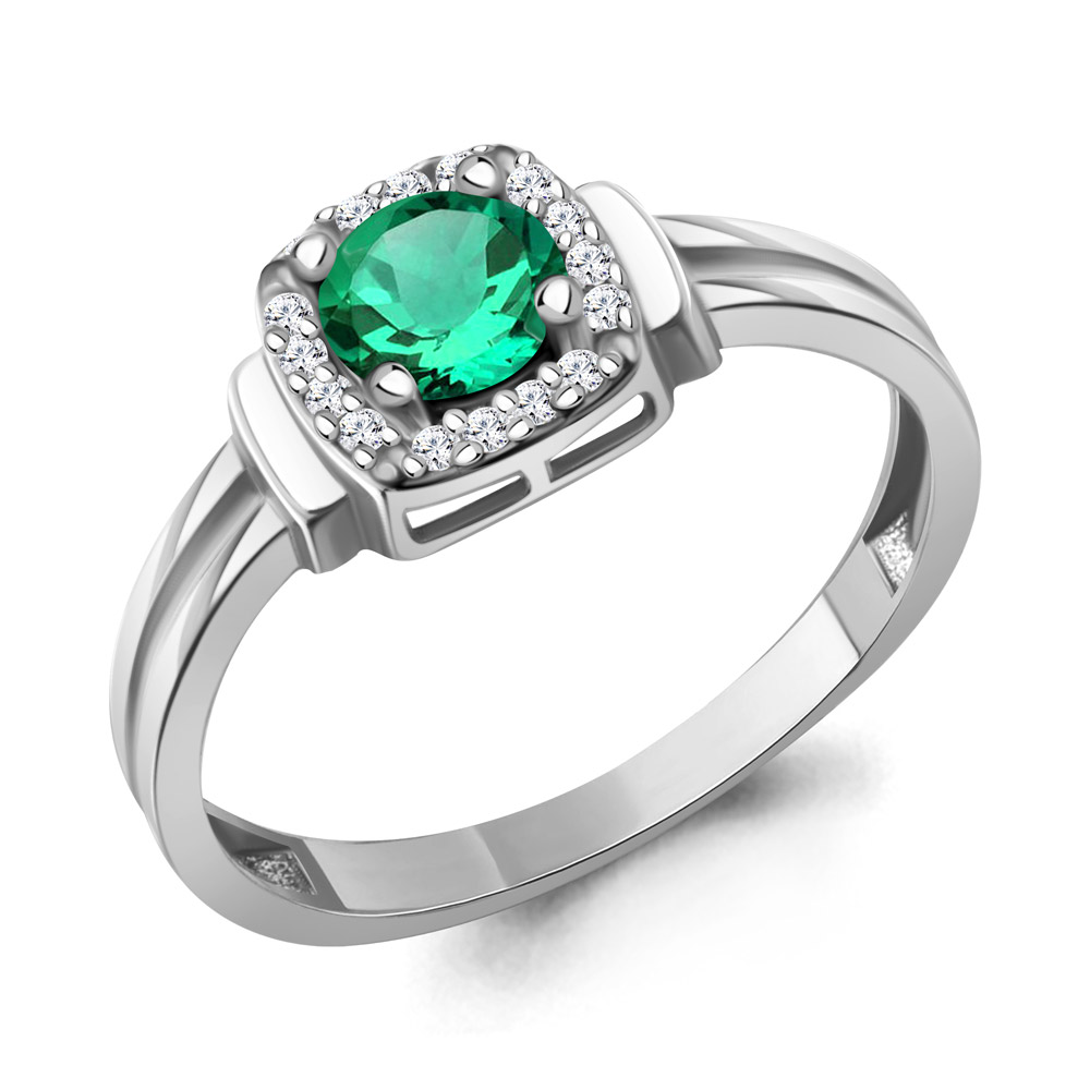 66567Г Кольцо из Серебра с наноизумрудом, фианитами
