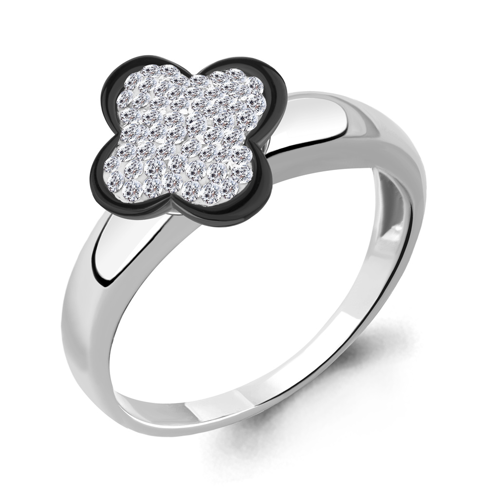 66588 Кольцо из Серебра с керамическим покрытием, стёклами