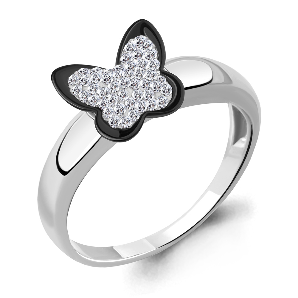 66589 Кольцо из Серебра с керамическим покрытием, стёклами