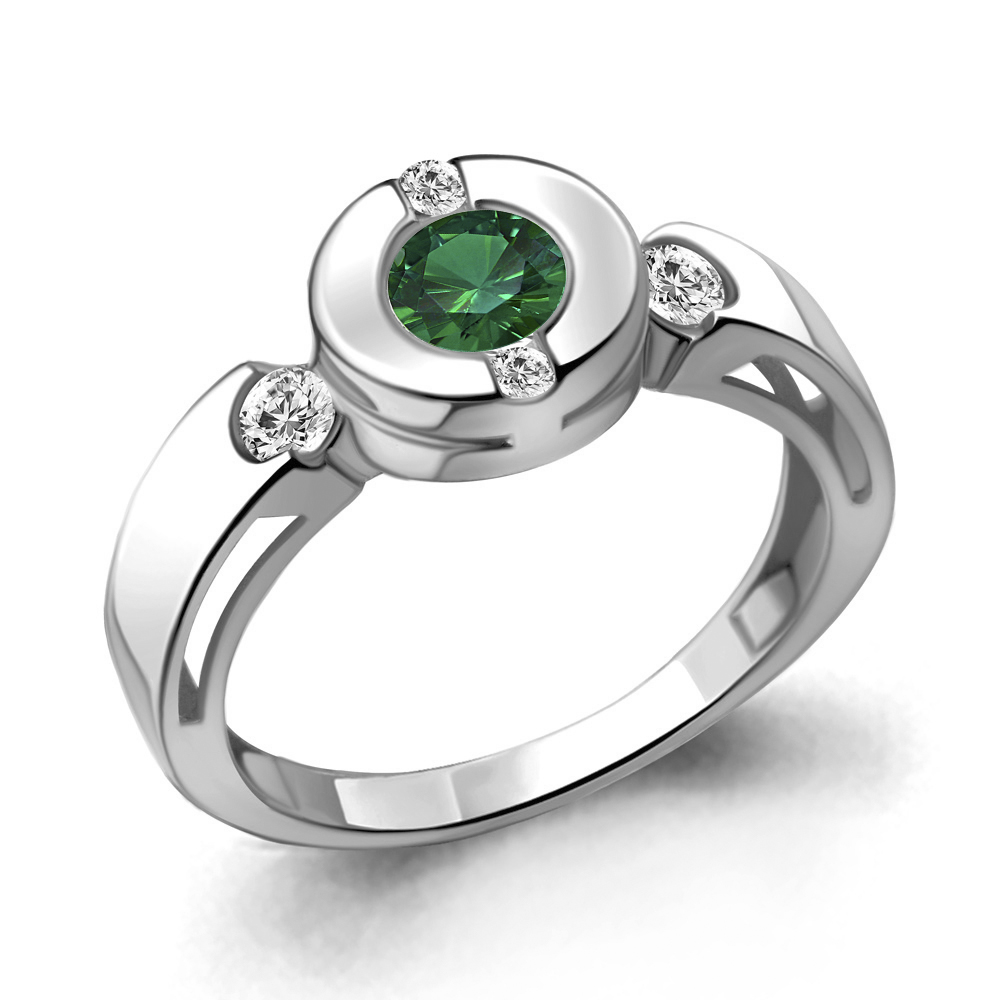 66644АГ Кольцо из Серебра с наноизумрудом, фианитами