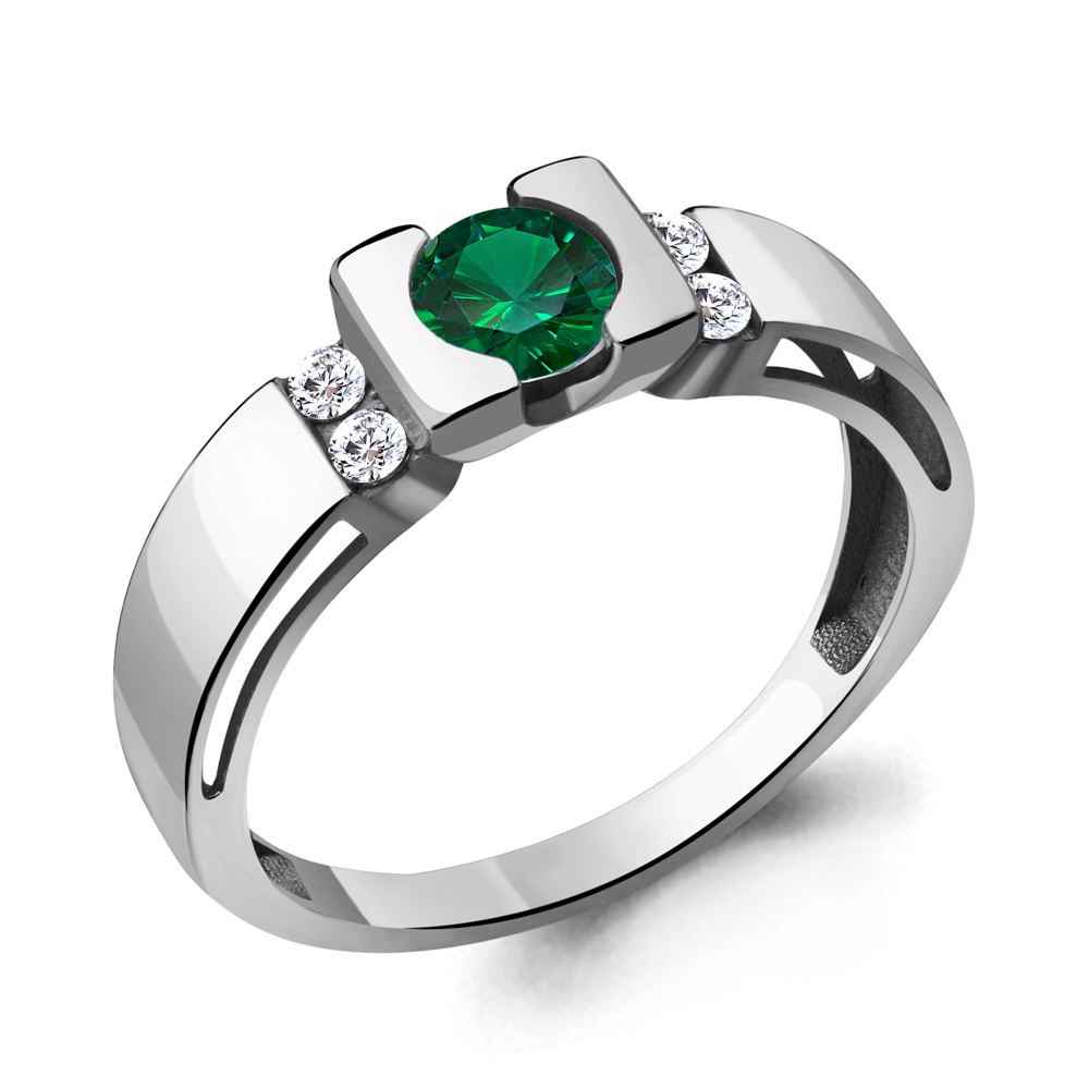 66646АГ Кольцо из Серебра с наноизумрудом, фианитами
