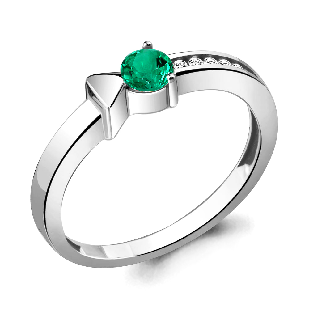 66648АГ Кольцо из Серебра с наноизумрудом, фианитами из коллекции "Route"