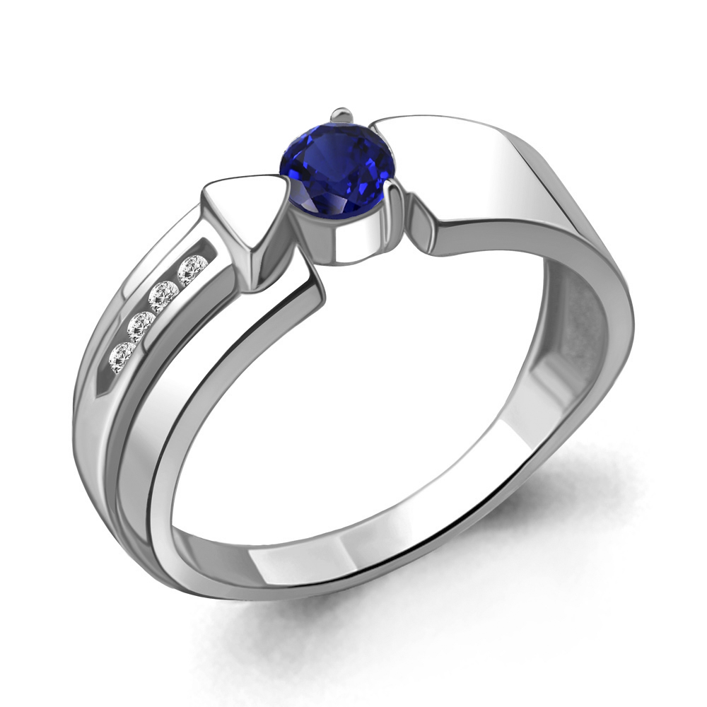 66649АБ Кольцо из Серебра с наносапфиром, фианитами из коллекции "Route"
