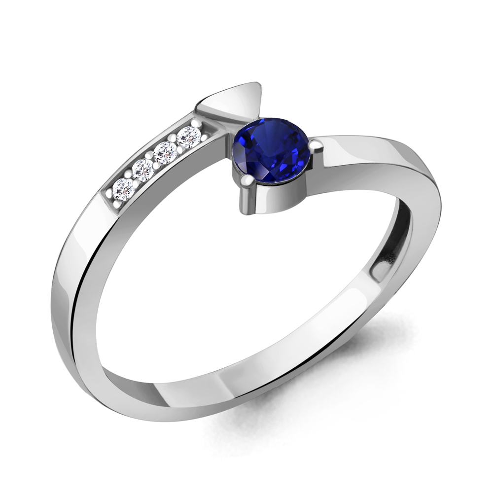 66654АБ Кольцо из Серебра с наносапфиром, фианитами из коллекции "Route"