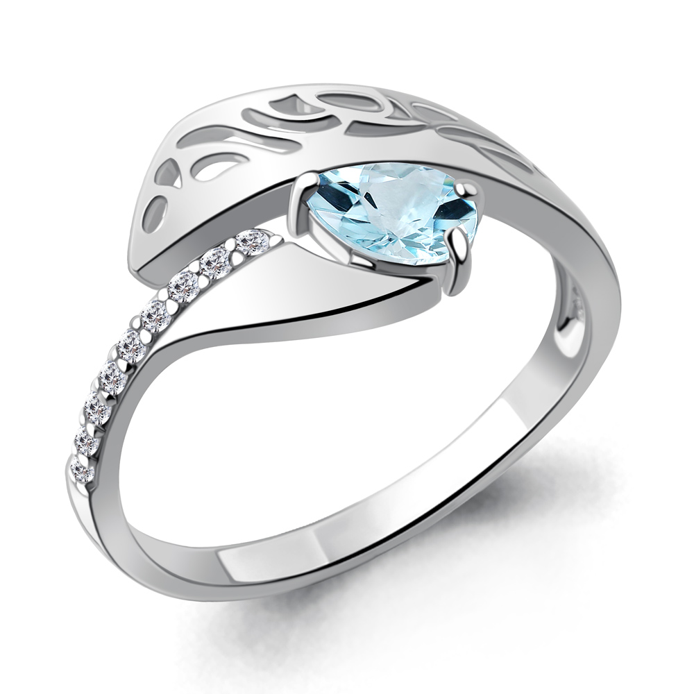 6692802А Кольцо из Серебра с топазом скай блю, фианитами
