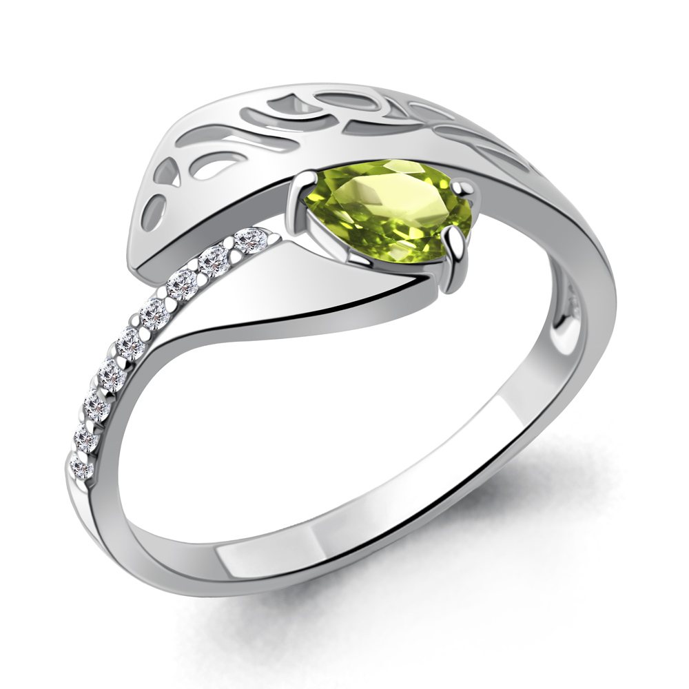 6692807А Кольцо из Серебра с фианитами, хризолитом