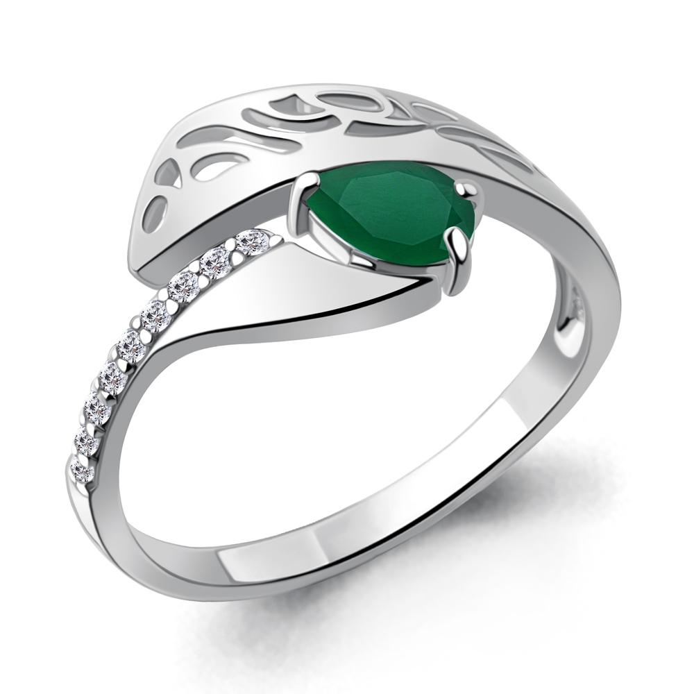 6692809А Кольцо из Серебра с агатом, фианитами