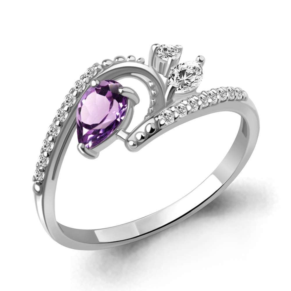 6693004А Кольцо из Серебра с аметистом, фианитами