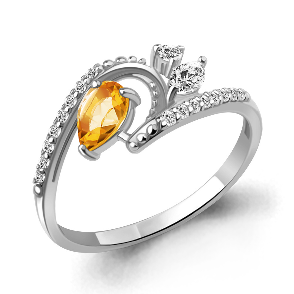 6693006А Кольцо из Серебра с фианитами, цитрином