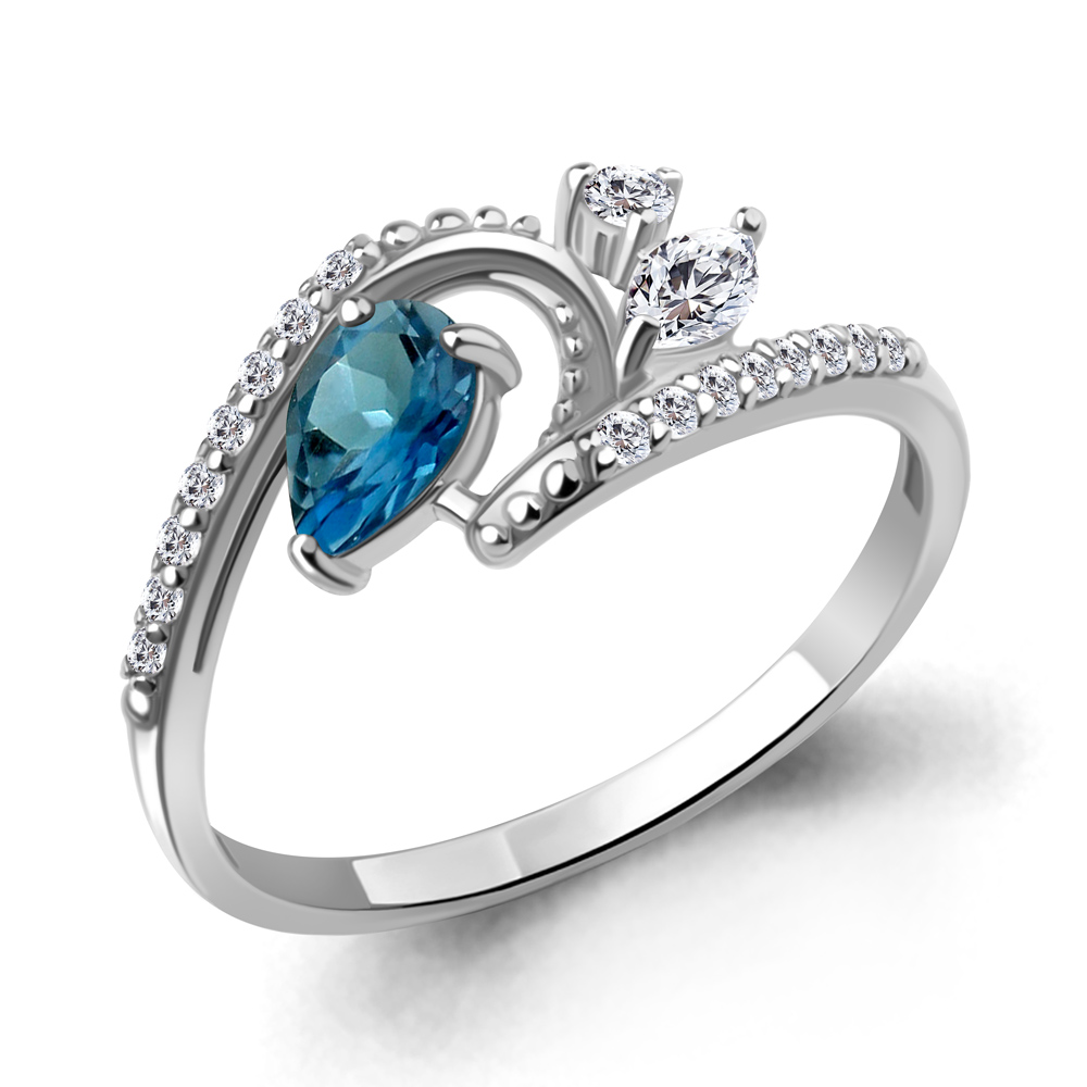 6693008А Кольцо из Серебра с топазом лондон блю, фианитами