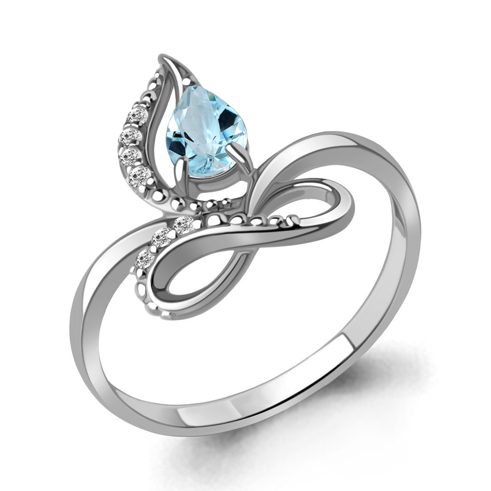 6693302А Кольцо из Серебра с топазом скай блю, фианитами