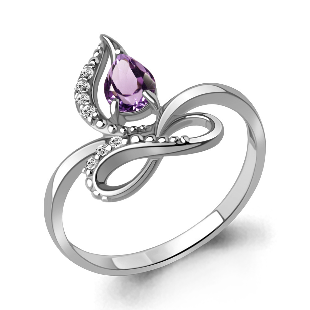 6693304А Кольцо из Серебра с аметистом, фианитами