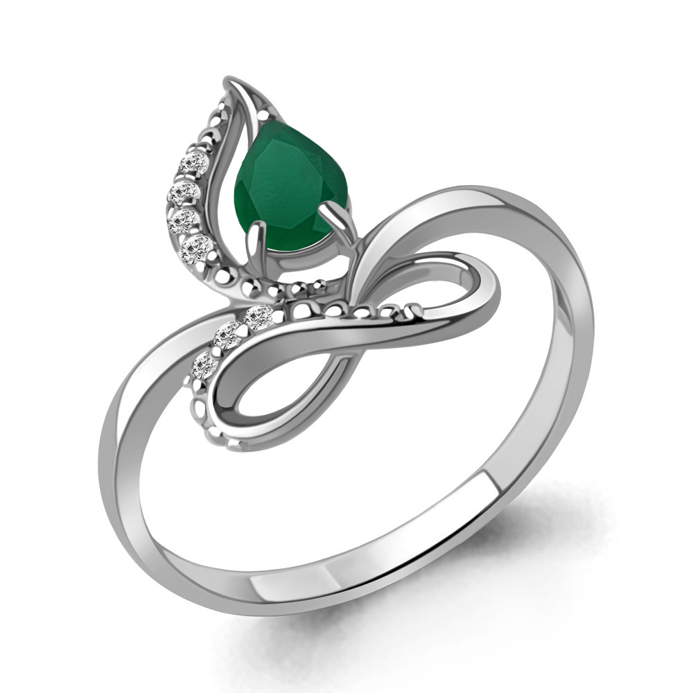 6693309А Кольцо из Серебра с агатом, фианитами