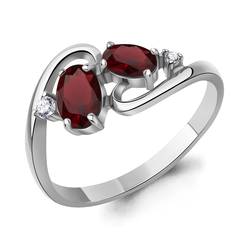 6693503А Кольцо из Серебра с гранатами, фианитами
